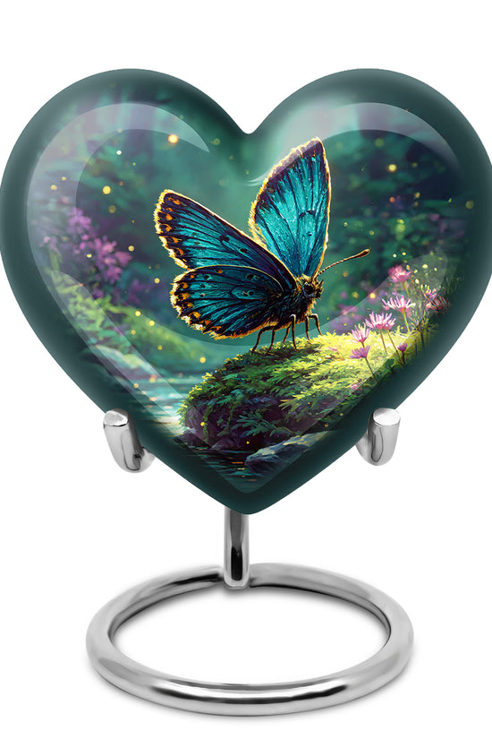 Teal Comforting Butterfly Memorial Urn for Ashes - 10-inch, 200 cu in - Yatskia