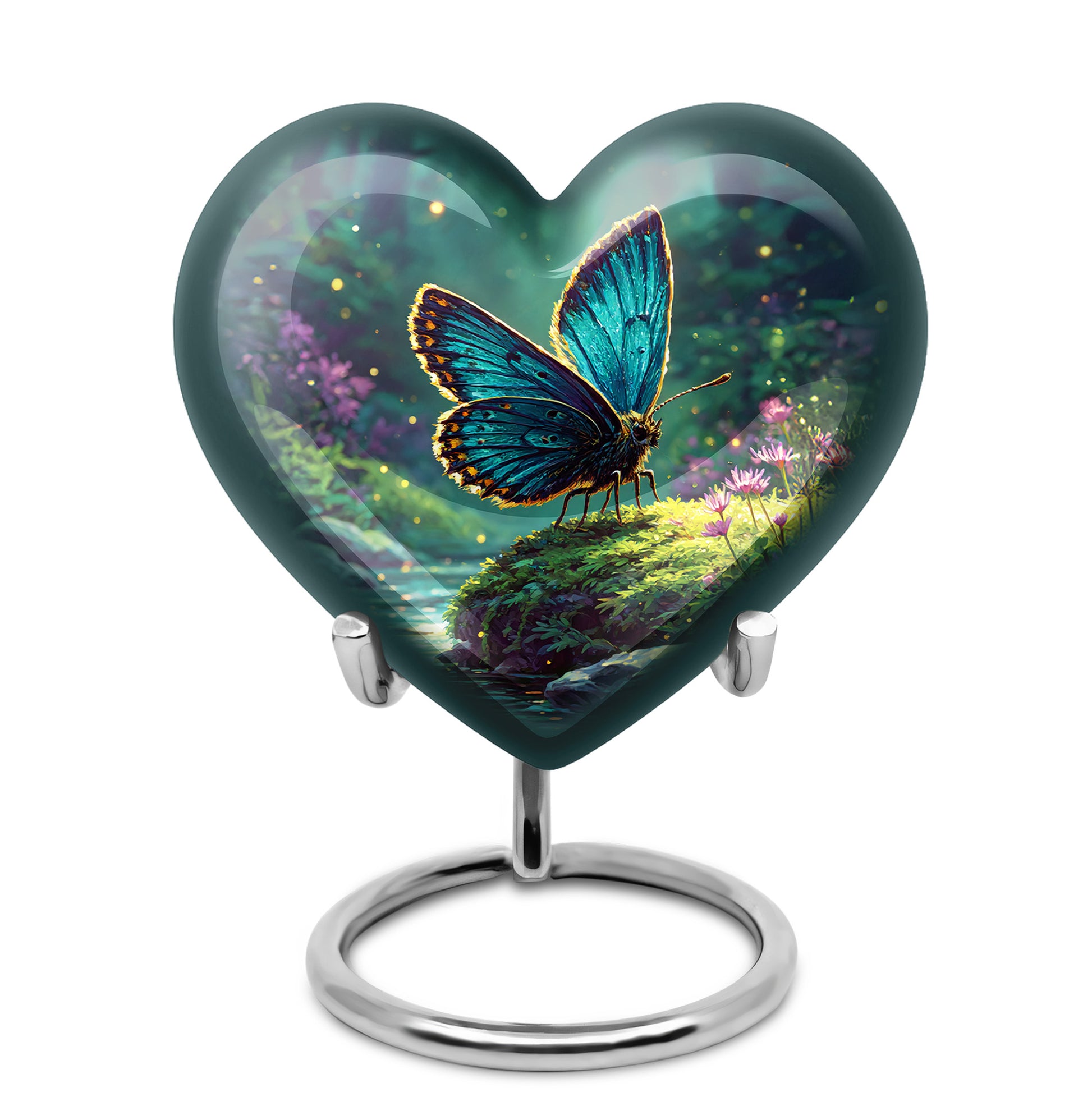 Teal Comforting Butterfly Memorial Urn for Ashes - 10-inch, 200 cu in - Yatskia