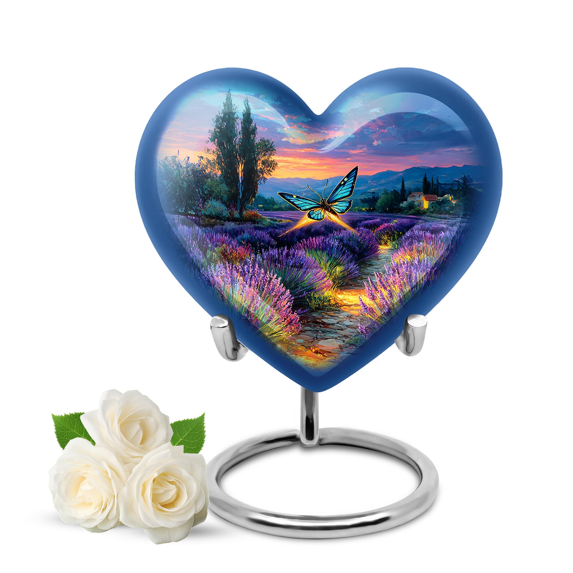 Blue Butterfly Memorial Cremation Urns for Human Ashes - 10-inch, 200 cu in - Yatskia