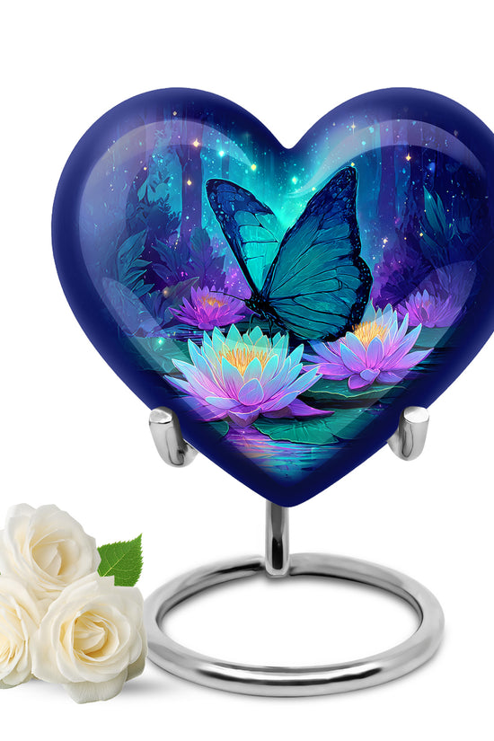 Blue Butterfly Keepsake Cremation Urns for Human Ashes - 10-inch, 200 cu in - Yatskia