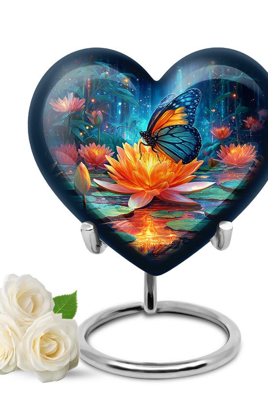 Blue Sacred Butterfly Cremation Urns for Human Ashes - 10-inch, 200 cu in - Yatskia
