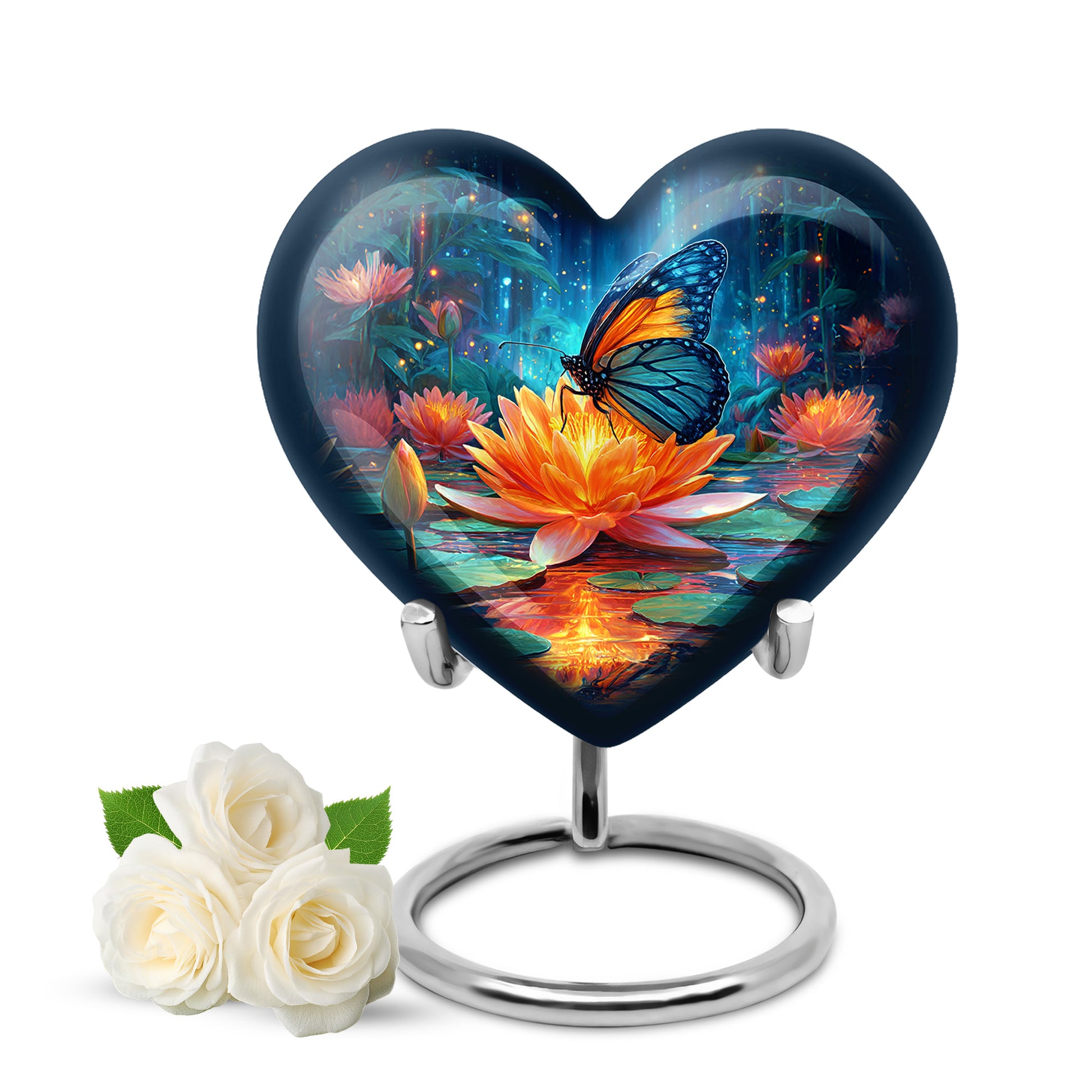Blue Sacred Butterfly Cremation Urns for Human Ashes - 10-inch, 200 cu in - Yatskia