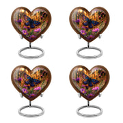 Sunrise Gold Butterfly Cremation Urn angled view of lid and engraved motif - loving heart memorial featuring butterfly pattern - 10 inch aluminum urn for cremated remains
