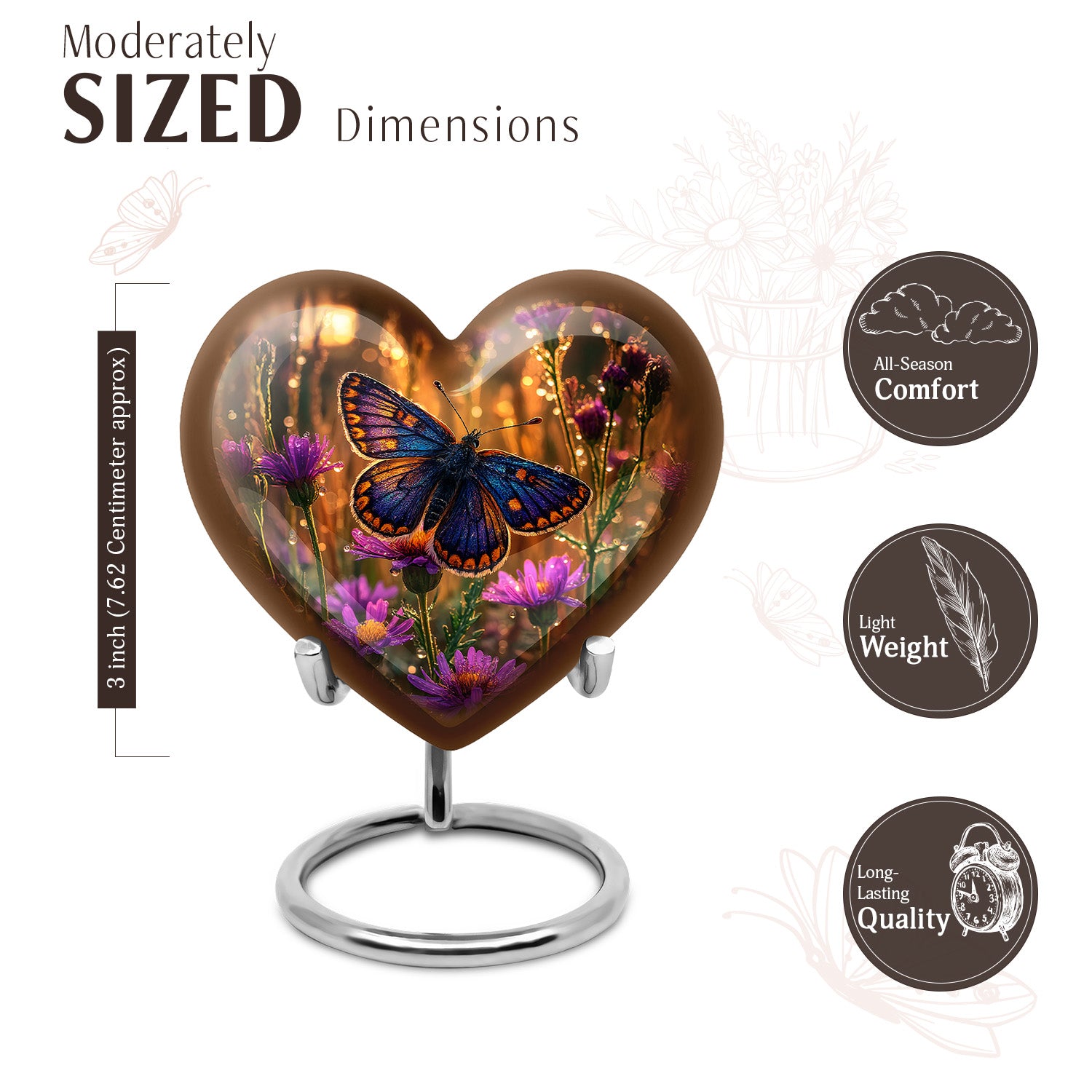 Champagne Gold Butterfly Cremation Urn front view showing detailed design - loving heart memorial featuring butterfly pattern - mini keepsake memorial for portion of cremation ashes