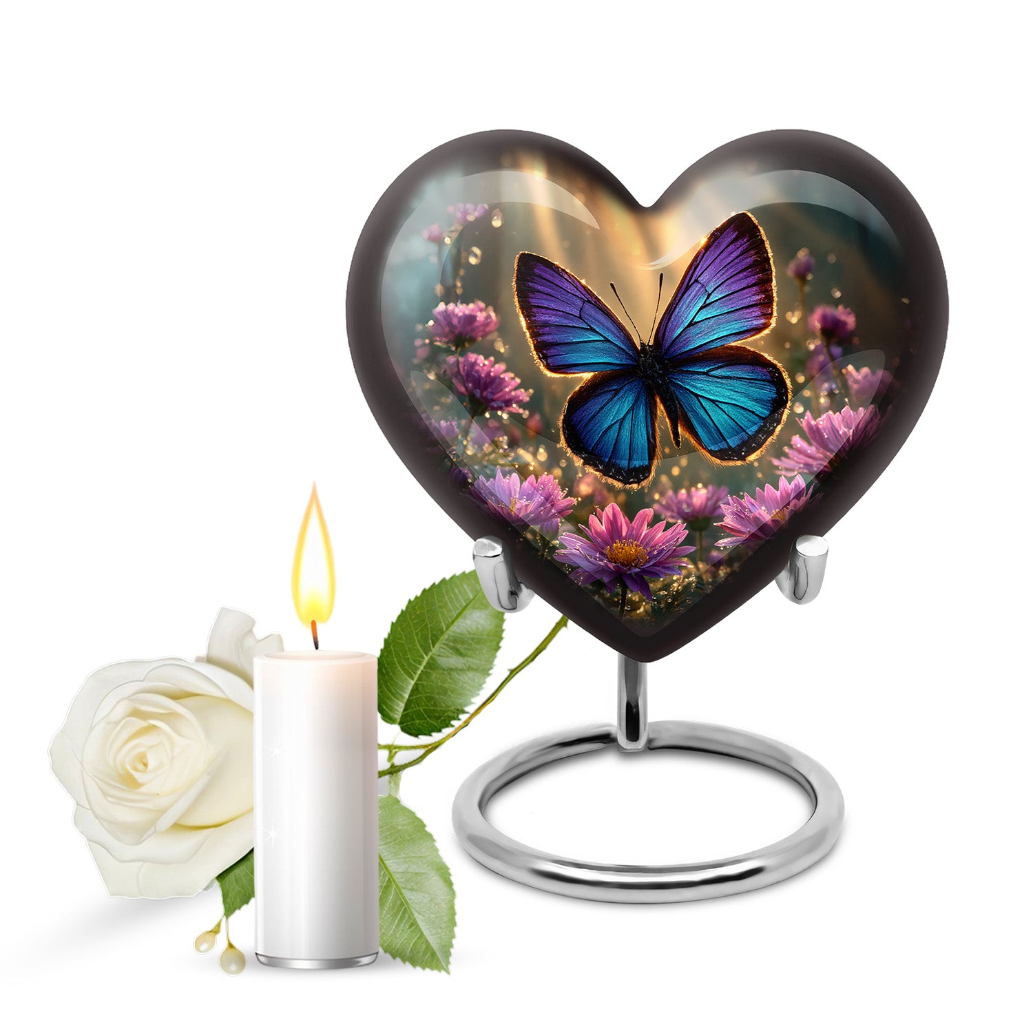 Gold Breathtaking Butterfly Memorial Urn for Ashes - 10-inch, 200 cu in - Yatskia