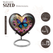 Champagne Gold Butterfly Cremation Urn front view showing detailed design - loving heart memorial featuring butterfly pattern - mini keepsake memorial for portion of cremation ashes