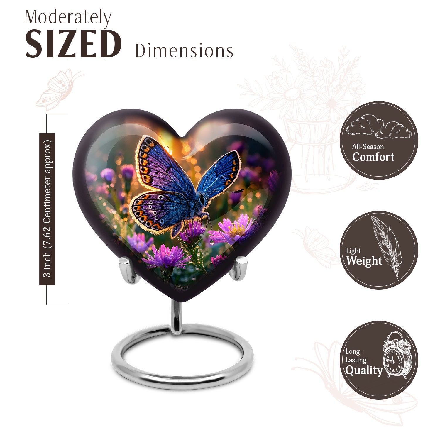 Harvest Gold Butterfly Cremation Urn front view showing detailed design - compassionate heart-butterfly combination with gentle curves - mini keepsake memorial for portion of cremation ashes