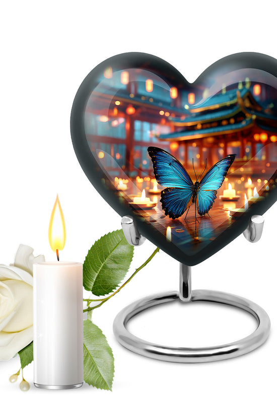 Distinguished Blue Butterfly Cremation Urn for Ashes - 10-inch, 200 cu in - Yatskia