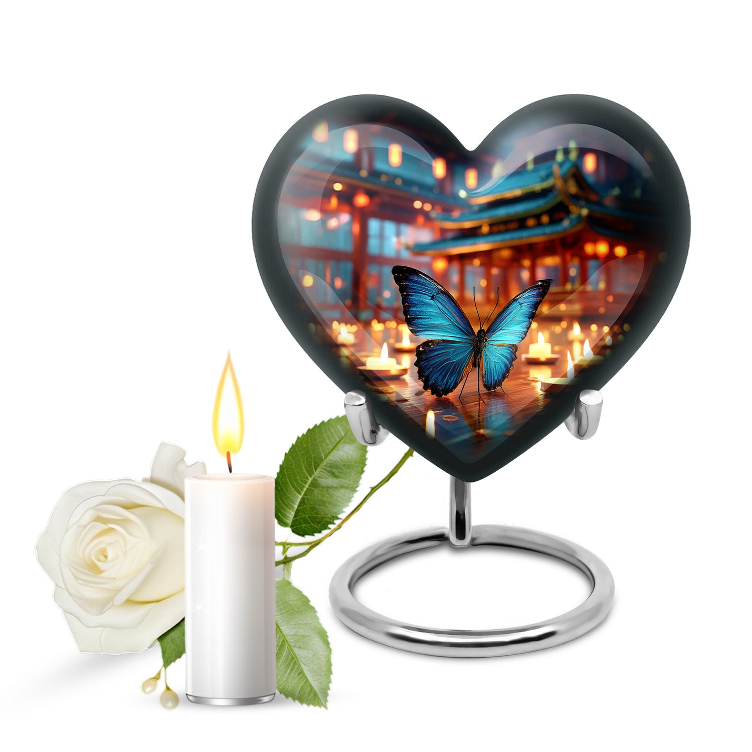 Distinguished Blue Butterfly Cremation Urn for Ashes - 10-inch, 200 cu in - Yatskia