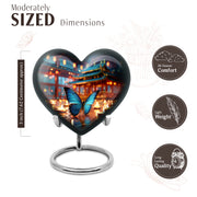 Indigo Butterfly Cremation Urn front view showing detailed design - loving heart memorial featuring butterfly pattern - mini keepsake memorial for portion of cremation ashes