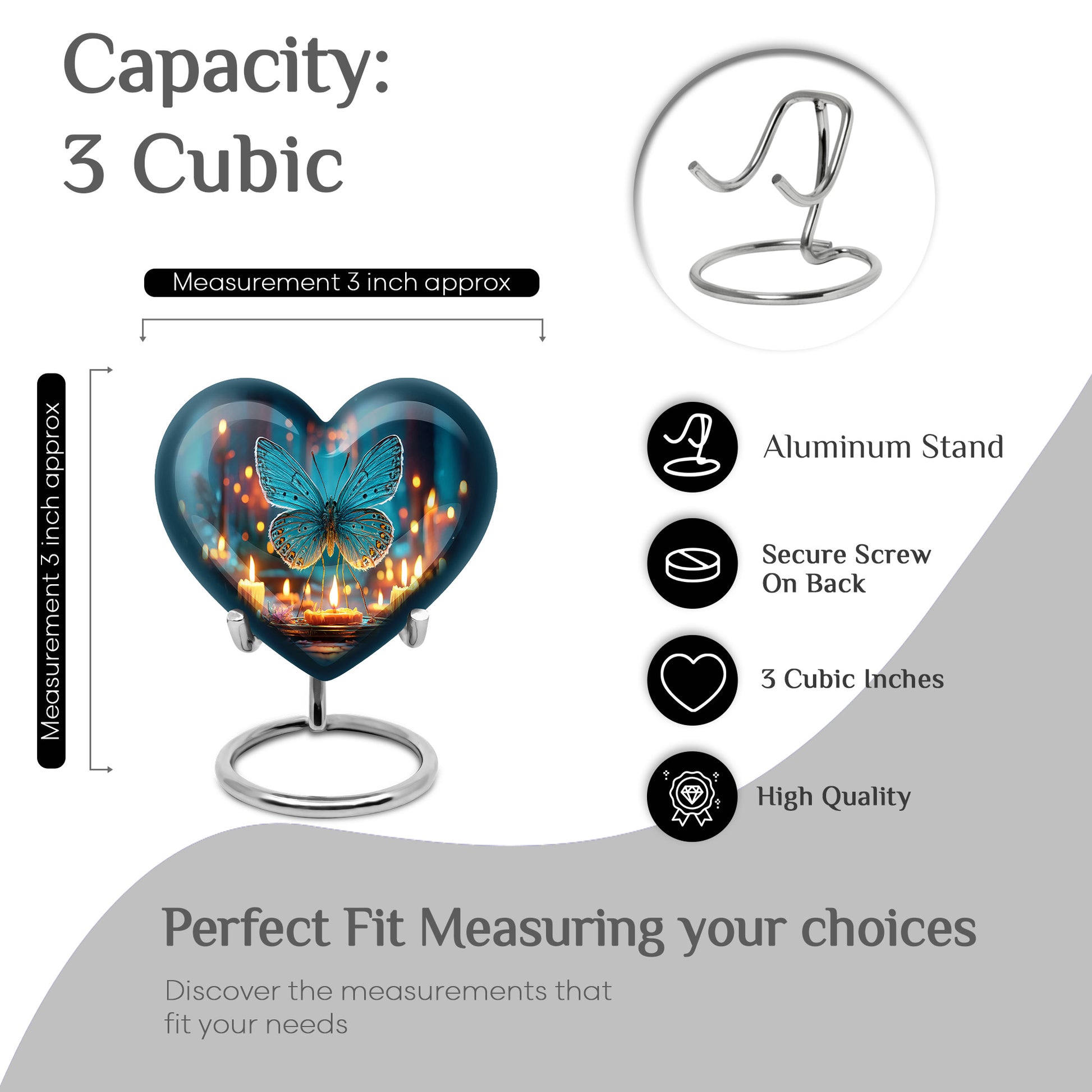 Icy Blue Butterfly Cremation Urn front view showing detailed design - heart-shaped butterfly design symbolizing eternal love - mini keepsake memorial for portion of cremation ashes