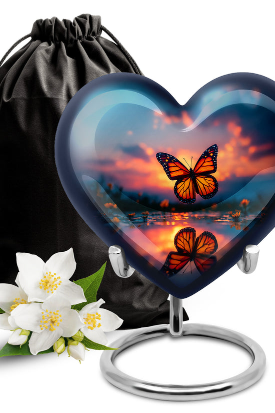 Butterfly Theme Memorial Urn - Sunset Theme Cremation Urn For Human Ashes