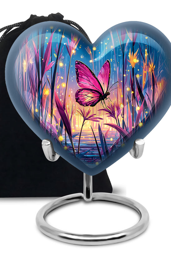 Glowing Pink Butterfly Memorial Urn - Artistic Funeral Urn For Loved Ones