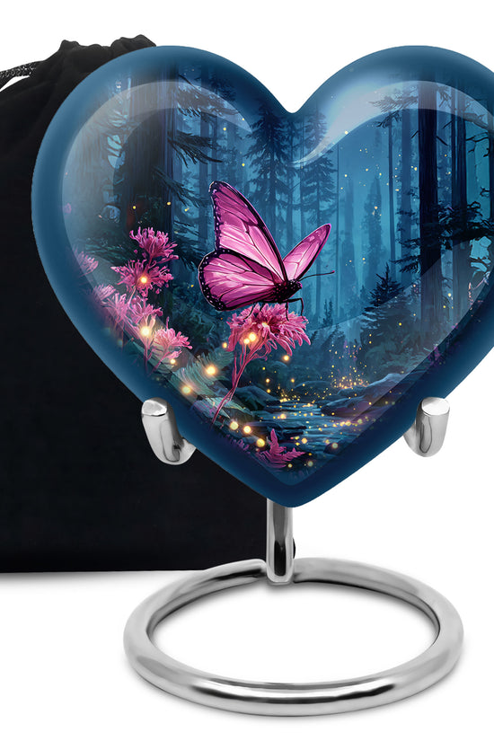 Pink Butterfly Memorial Urn - Forest Funeral Urn For Female