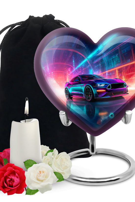 Neon Racing Car Memorial Urn - Car Shaped Cremation Urns For Ashes
