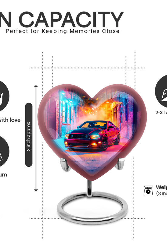 Twilight Purple Car Cremation Urn front view showing detailed design - compassionate heart-car combination with gentle curves - mini keepsake memorial for portion of cremation ashes