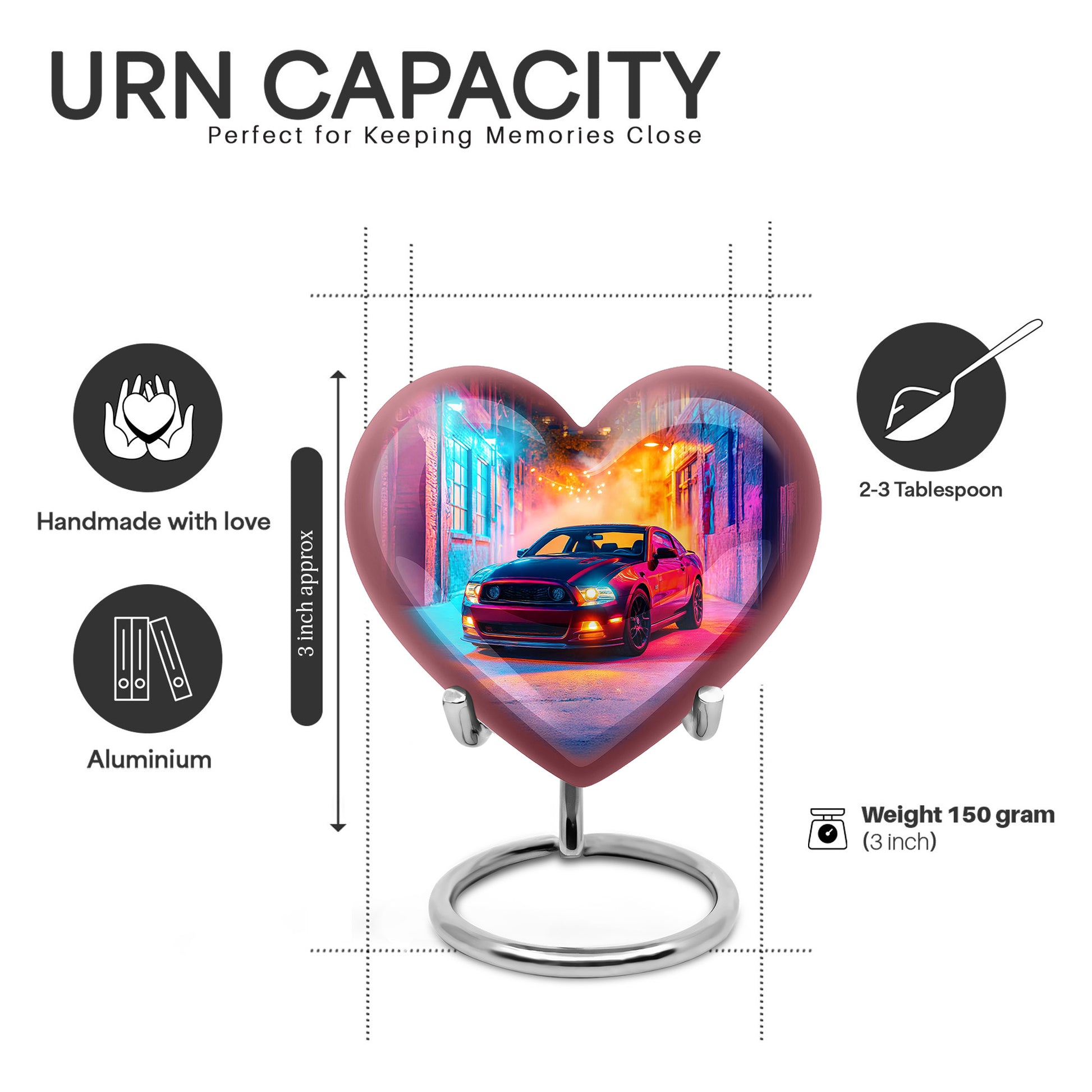Twilight Purple Car Cremation Urn front view showing detailed design - compassionate heart-car combination with gentle curves - mini keepsake memorial for portion of cremation ashes