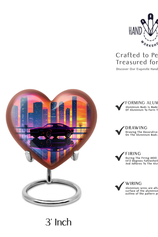 Petal Pink Car Cremation Urn front view showing detailed design - compassionate heart-car combination with gentle curves - mini keepsake memorial for portion of cremation ashes