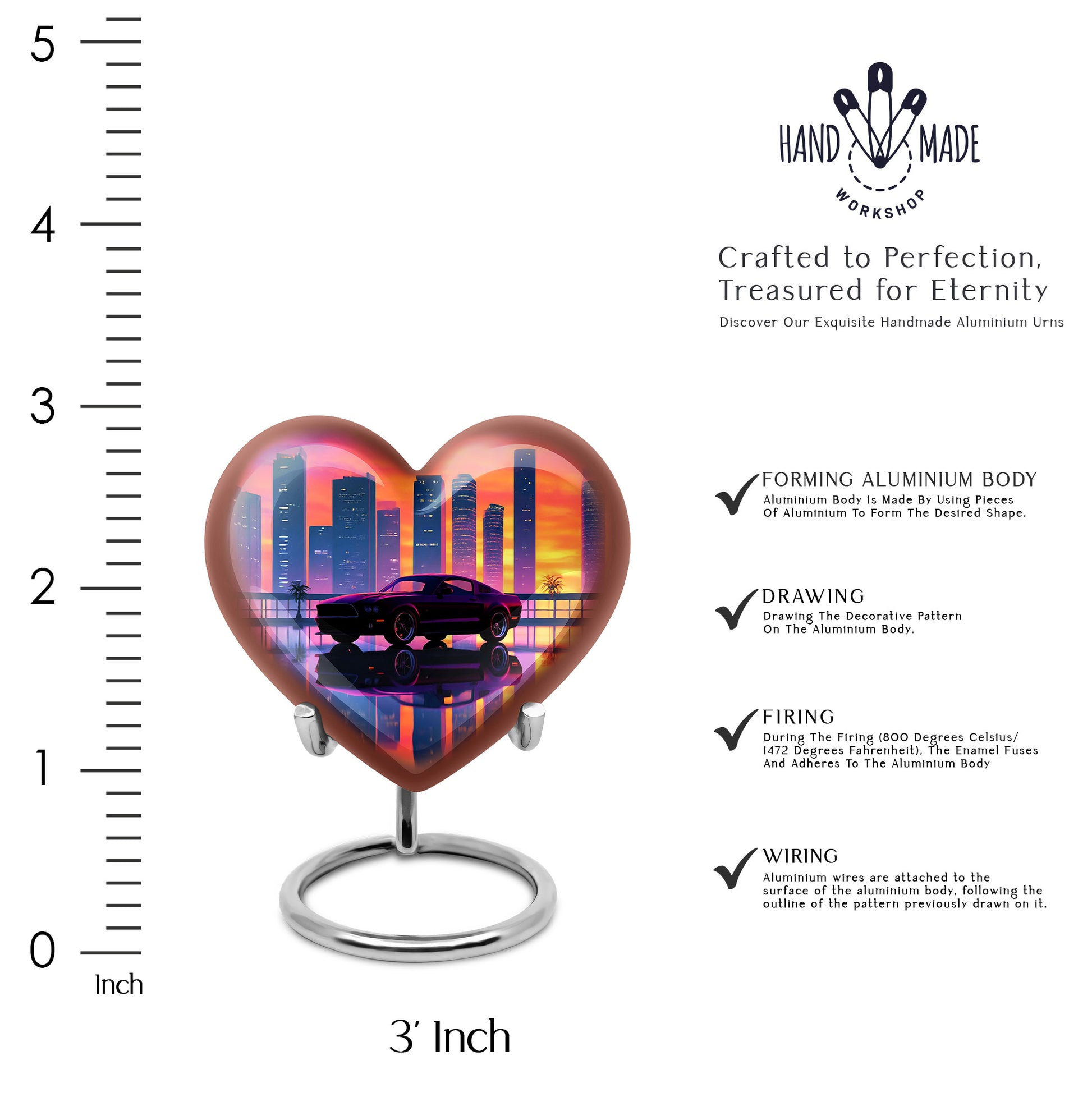 Petal Pink Car Cremation Urn front view showing detailed design - compassionate heart-car combination with gentle curves - mini keepsake memorial for portion of cremation ashes