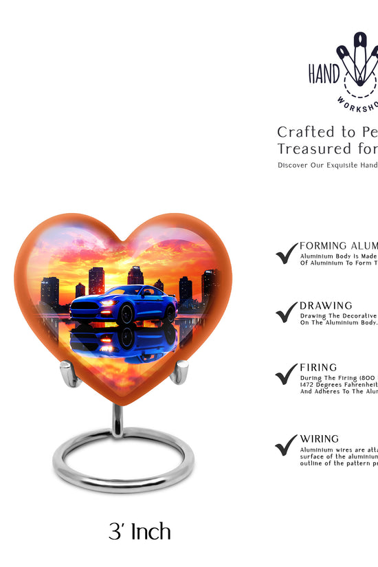 Twilight Purple Car Cremation Urn front view showing detailed design - compassionate heart-car combination with gentle curves - mini keepsake memorial for portion of cremation ashes