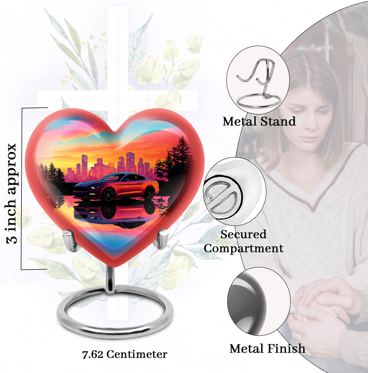 Bright Blue Car Cremation Urn front view showing detailed design - compassionate heart-car combination with gentle curves - mini keepsake memorial for portion of cremation ashes