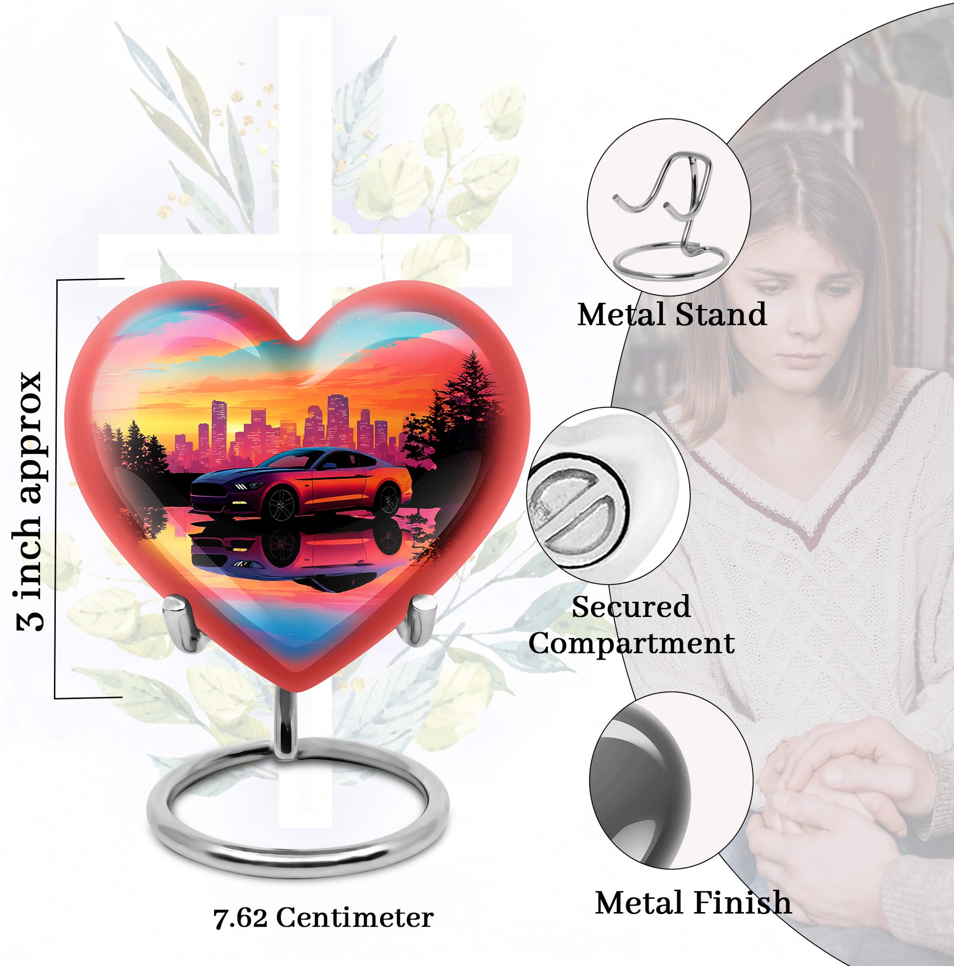 Bright Blue Car Cremation Urn front view showing detailed design - compassionate heart-car combination with gentle curves - mini keepsake memorial for portion of cremation ashes