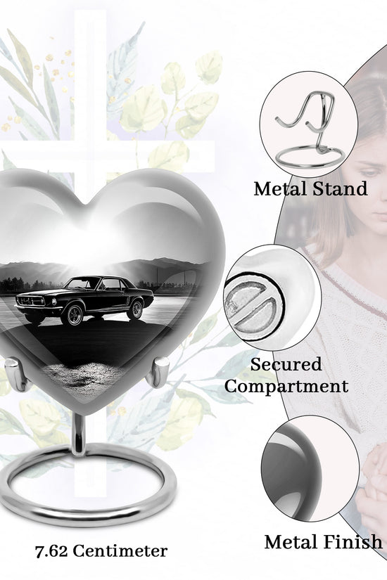 Slate Gray Car Cremation Urn front view showing detailed design - compassionate heart-car combination with gentle curves - mini keepsake memorial for portion of cremation ashes