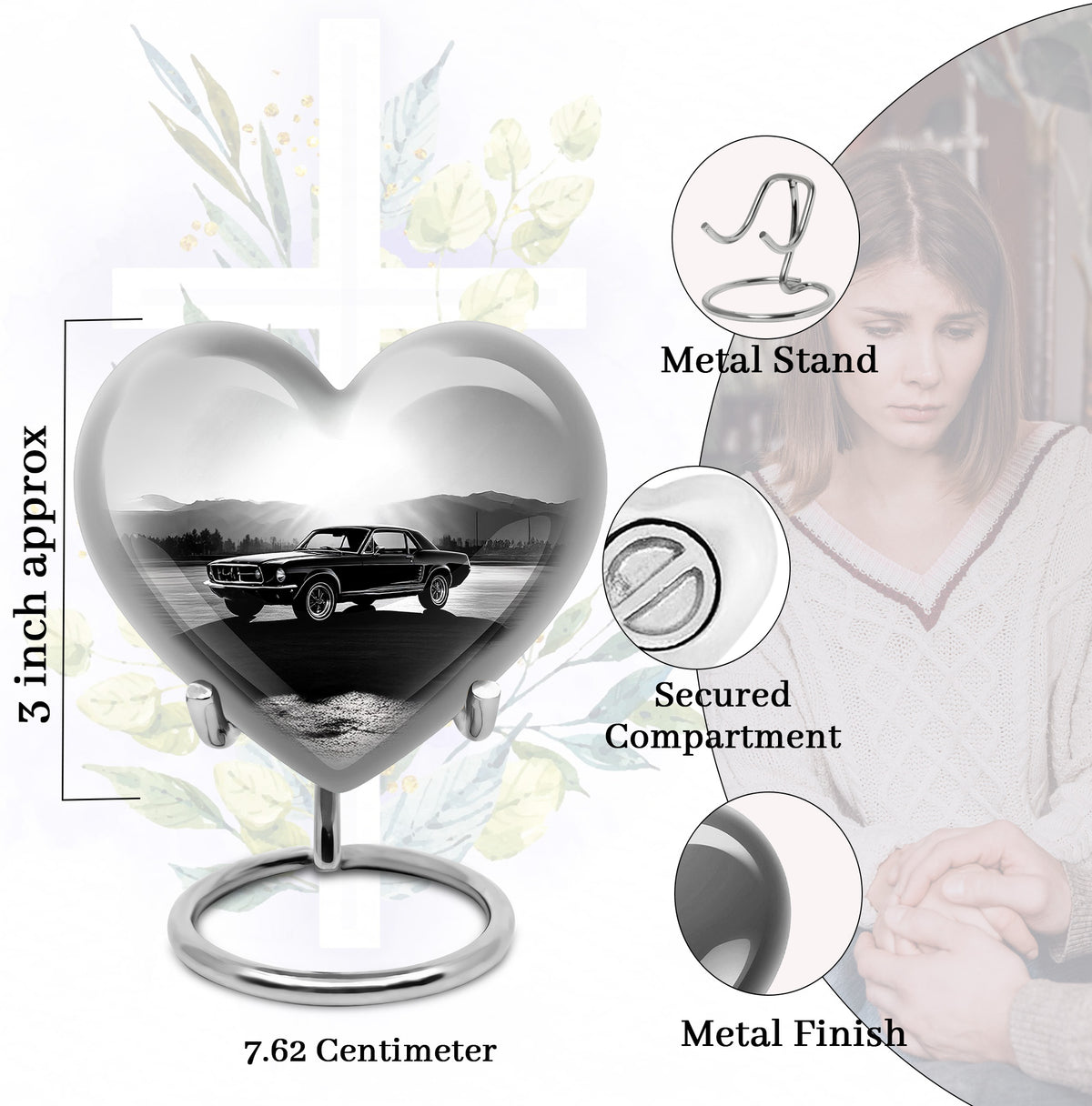 Slate Gray Car Cremation Urn front view showing detailed design - compassionate heart-car combination with gentle curves - mini keepsake memorial for portion of cremation ashes