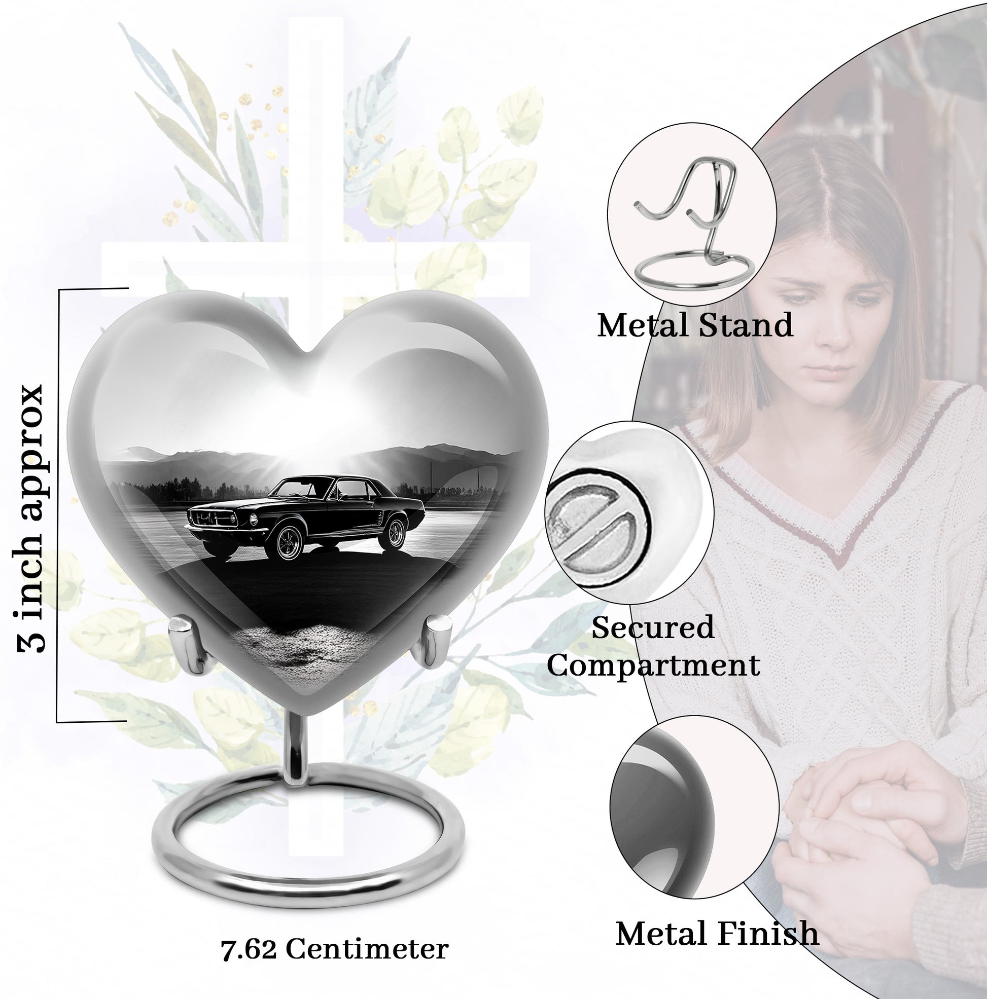 Slate Gray Car Cremation Urn front view showing detailed design - compassionate heart-car combination with gentle curves - mini keepsake memorial for portion of cremation ashes