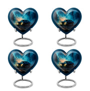 Misty Blue Car Cremation Urn angled view of lid and engraved motif - loving heart memorial featuring car pattern - 10 inch aluminum urn for cremated remains