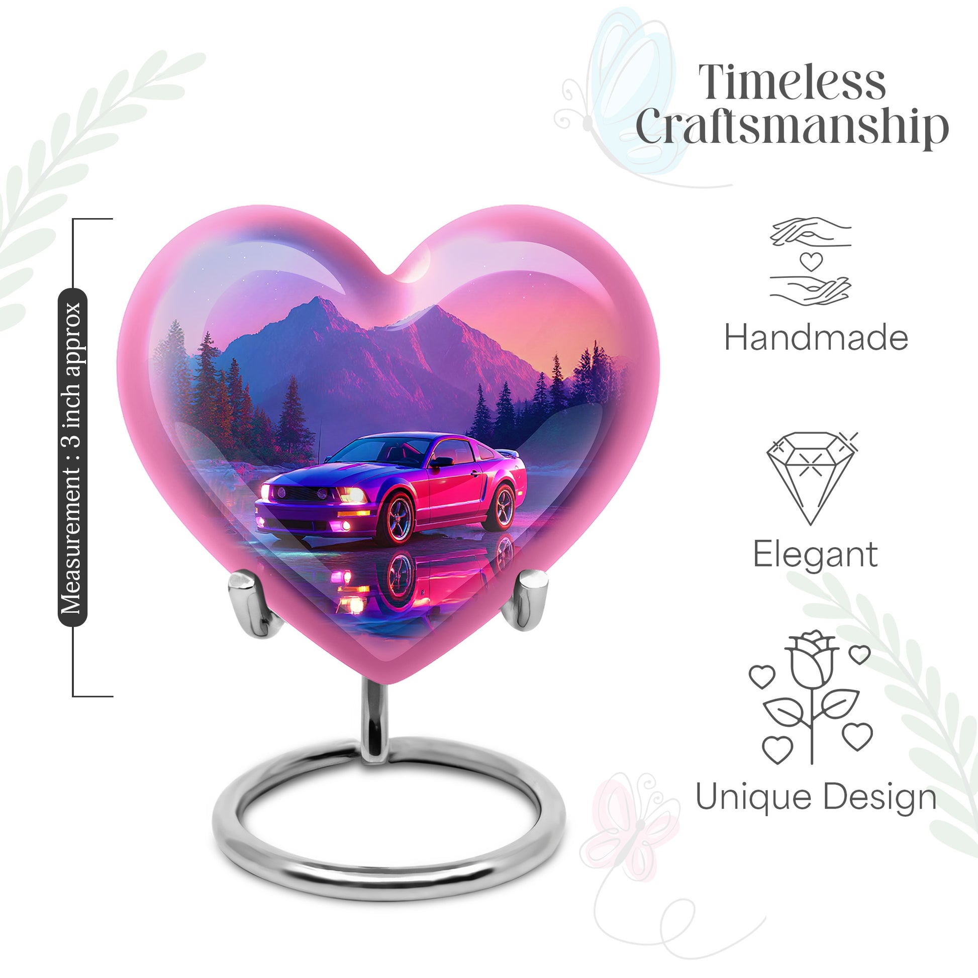 Icy Blue Car Cremation Urn front view showing detailed design - heart-shaped car design symbolizing eternal love - mini keepsake memorial for portion of cremation ashes