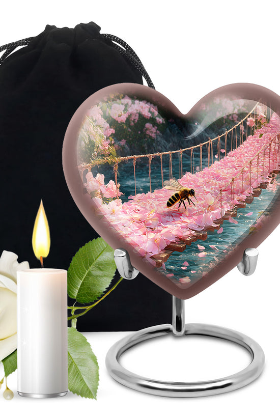 Antique Gold Bee Cremation Urn detail view - heart-shaped bee design symbolizing eternal love - full-size 10 inch 200 cubic inch adult cremation urn