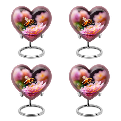 Jet Black Bee Cremation Urn angled view of lid and engraved motif - heart-shaped bee design symbolizing eternal love - 10 inch aluminum urn for cremated remains