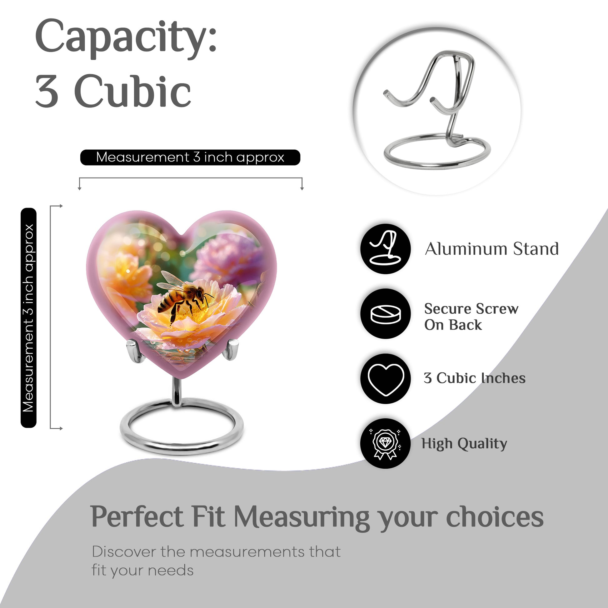 Amber Gold Bee Cremation Urn front view showing detailed design - heart-shaped bee design symbolizing eternal love - mini keepsake memorial for portion of cremation ashes