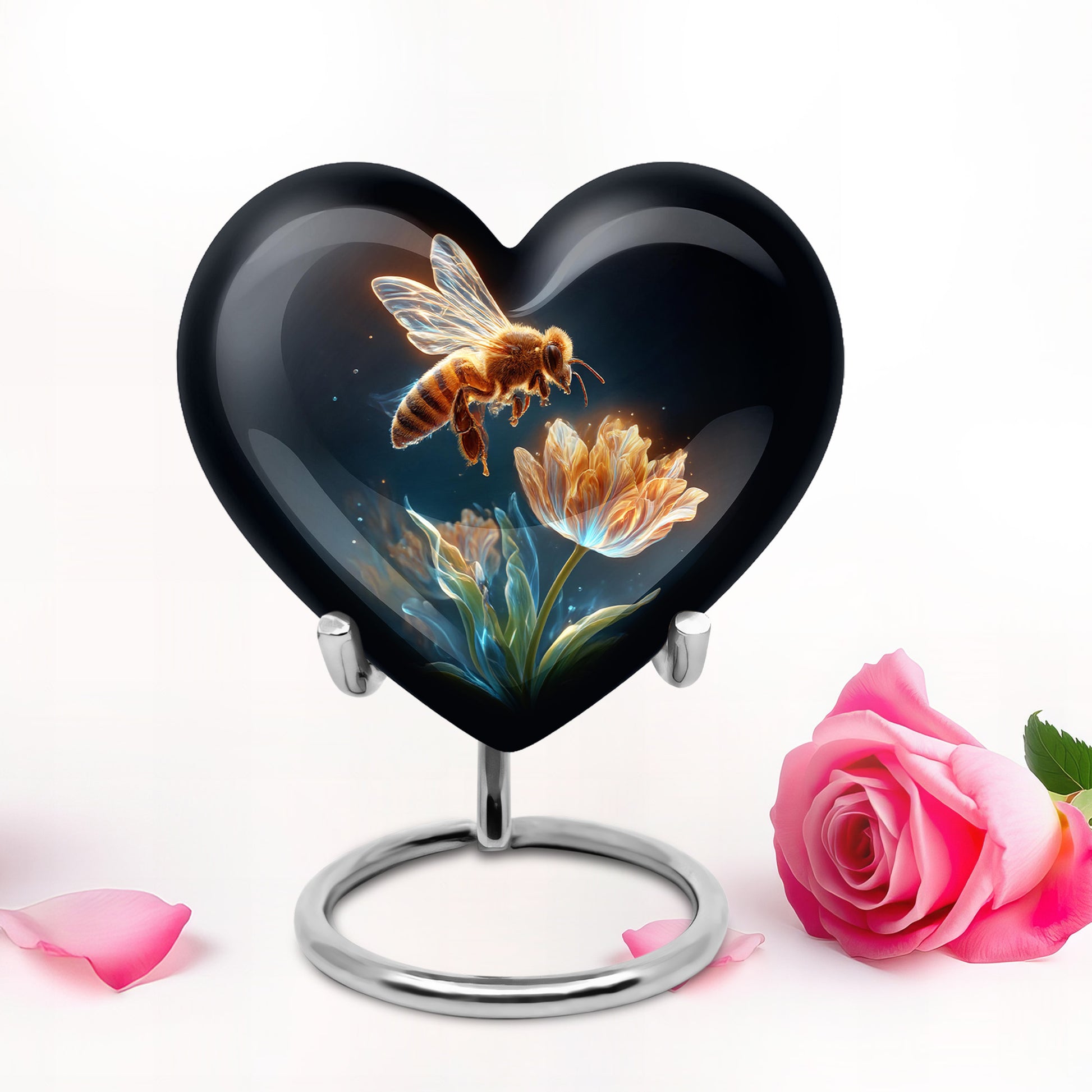 Stunning Black Bee Testament Urn for Human Ashes - 10-inch, 200 cu in - Karyliz
