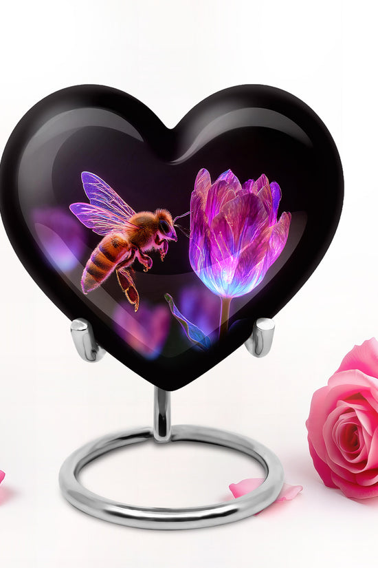 Black Comforting Bee Memorial Urn for Ashes - 10-inch, 200 cu in - Karyliz