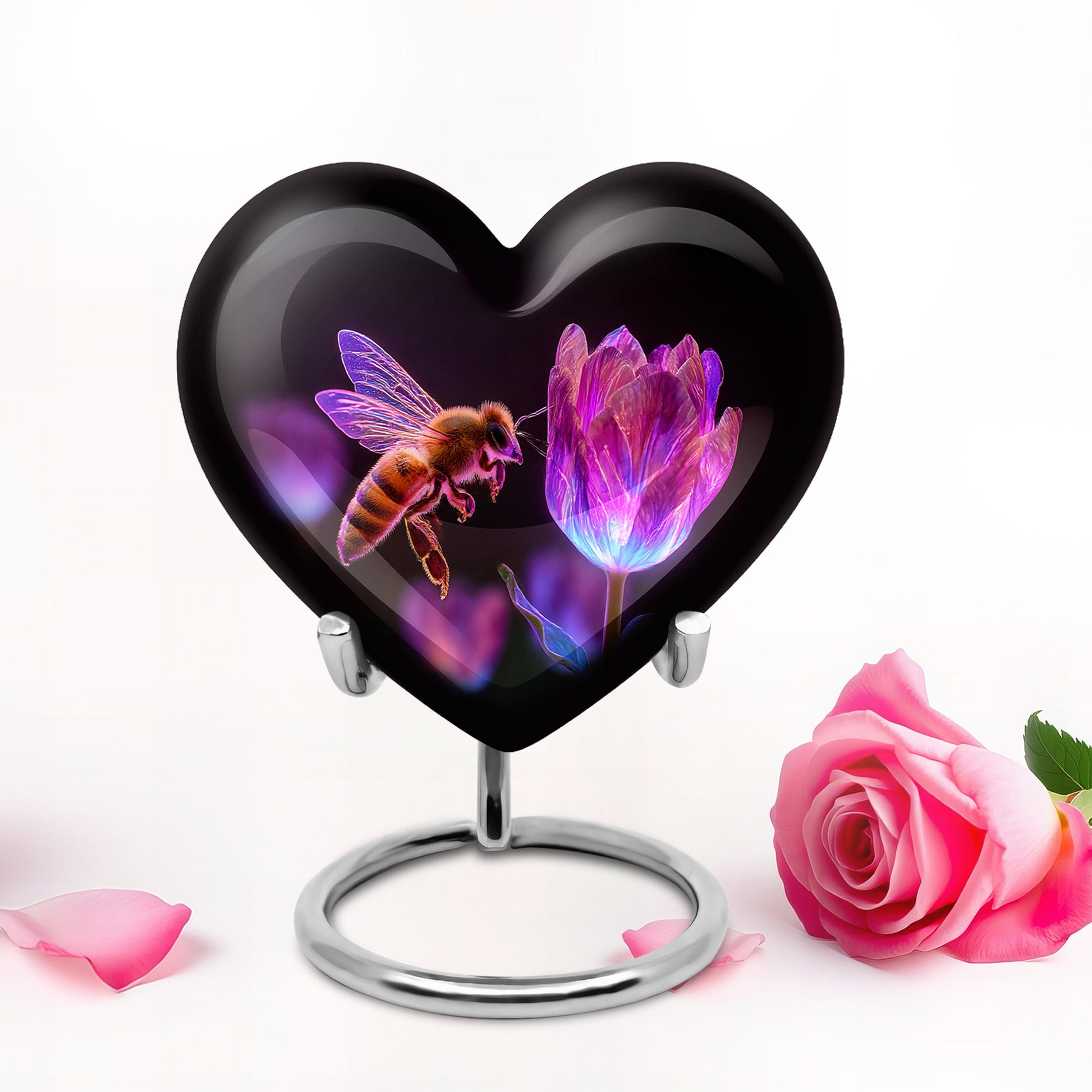 Black Comforting Bee Memorial Urn for Ashes - 10-inch, 200 cu in - Karyliz