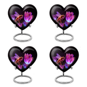 Obsidian Black Bee Cremation Urn angled view of lid and engraved motif - compassionate heart-bee combination with gentle curves - 10 inch aluminum urn for cremated remains