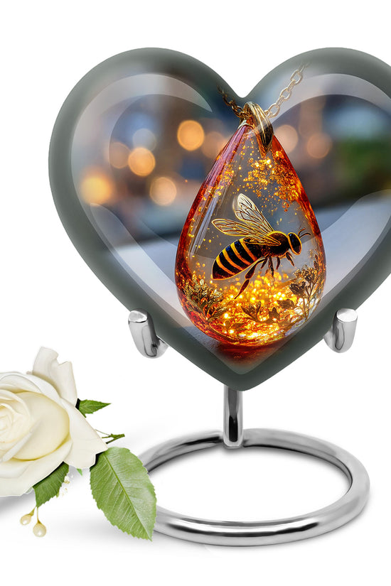 Black Resounding Bee Memorial Urn for Ashes - 10-inch, 200 cu in - Karyliz