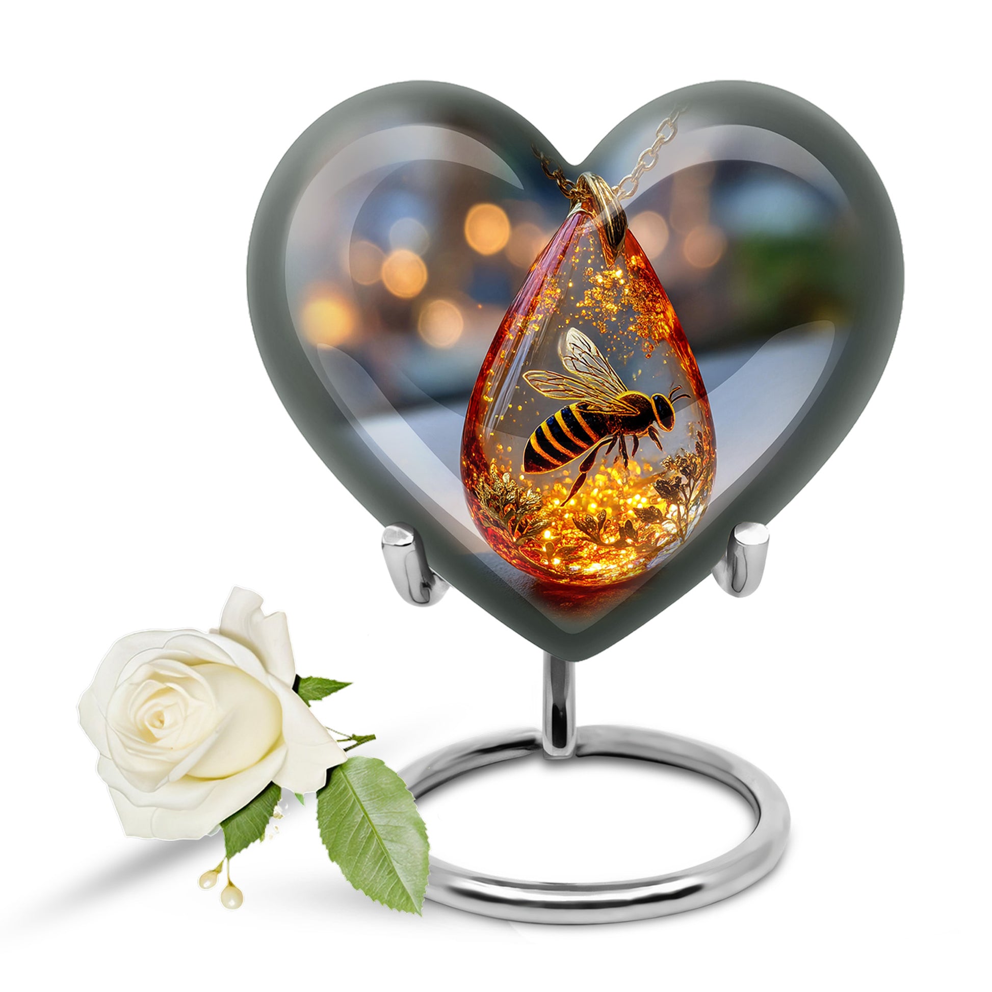 Black Resounding Bee Memorial Urn for Ashes - 10-inch, 200 cu in - Karyliz