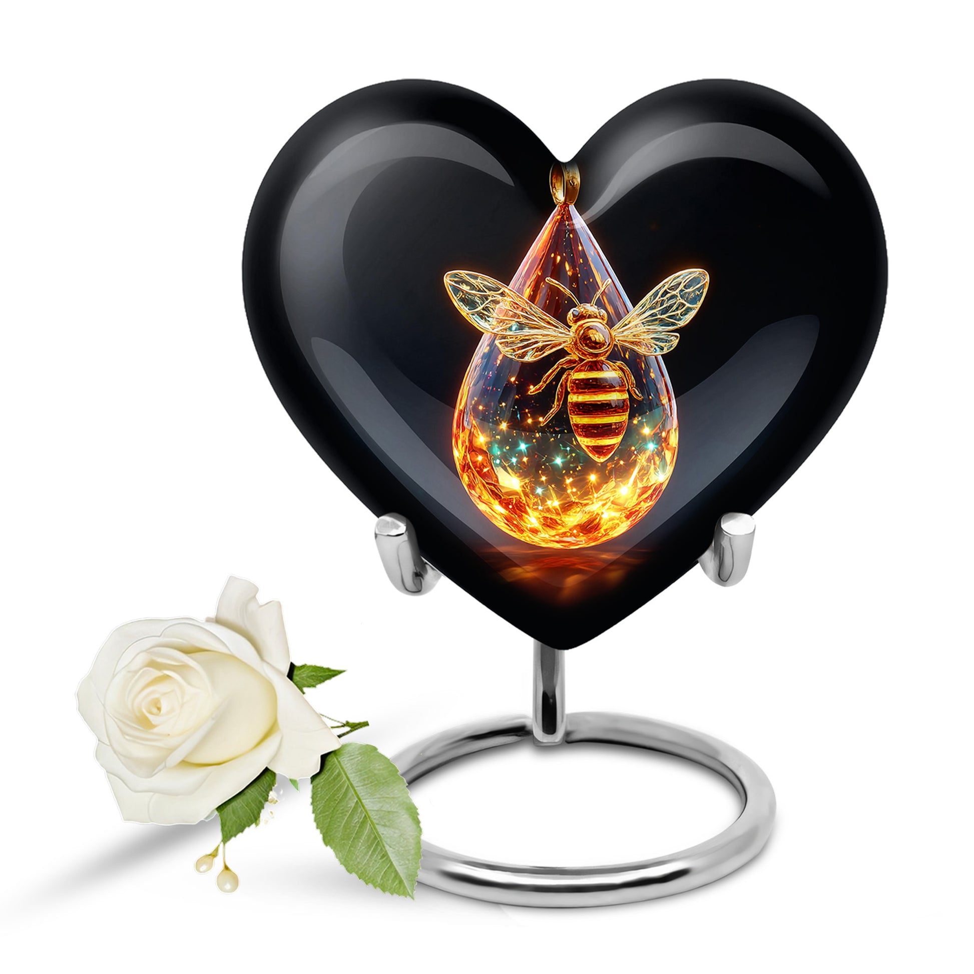 Personalized Black Steadfast Bee Cremation Urns for Human Ashes - 10-inch, 200 cu in - Karyliz