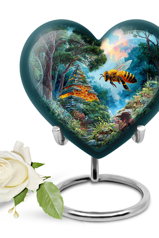 Teal Breathtaking Bee Memorial Urn for Ashes - 10-inch, 200 cu in - Karyliz