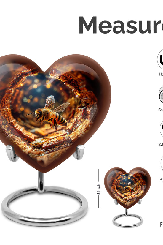 Garnet Red Bee Cremation Urn front view showing detailed design - heart-shaped bee design symbolizing eternal love - mini keepsake memorial for portion of cremation ashes