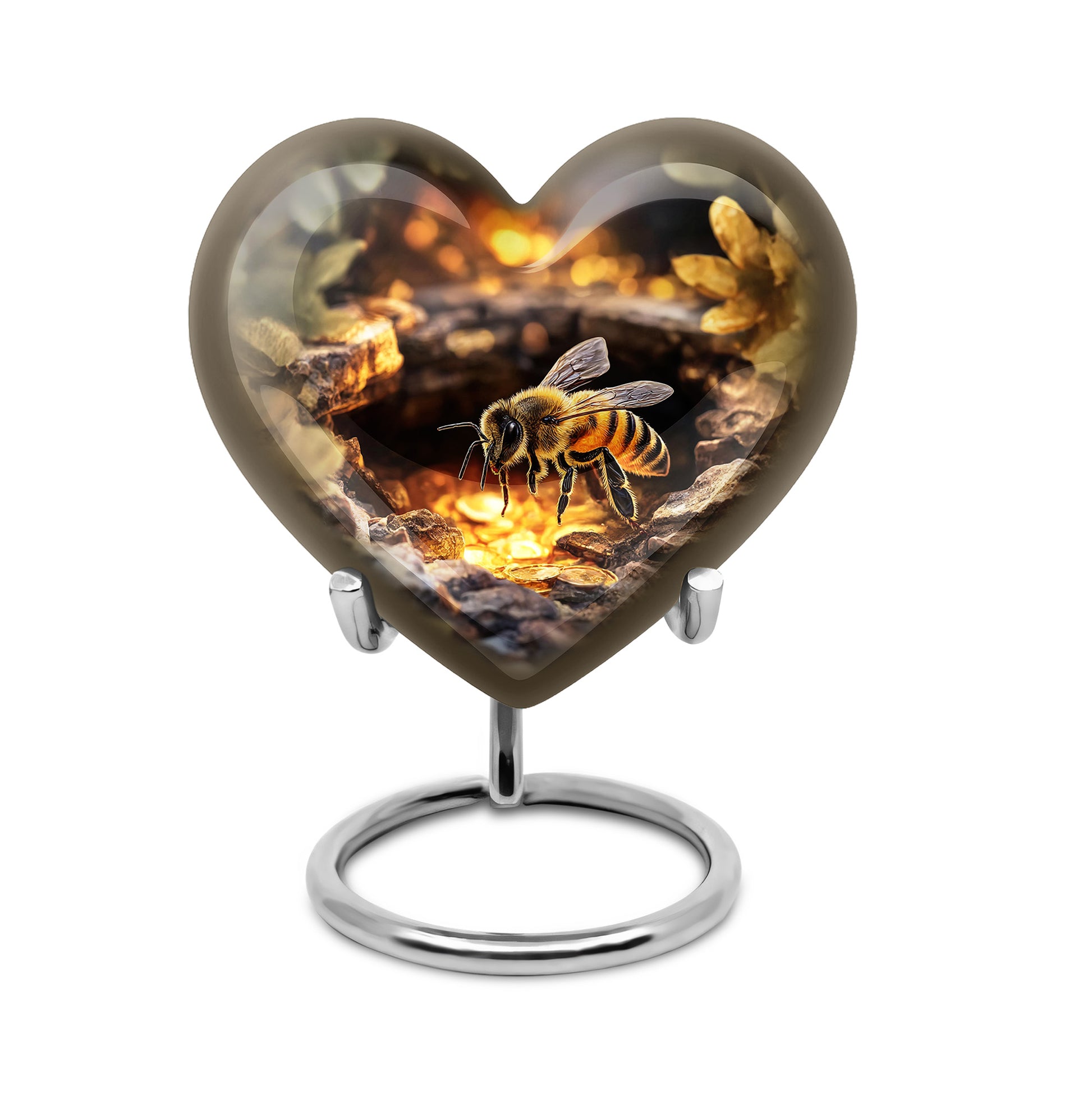 Gold Treasured Bee Cremation Urns for Human Ashes - 10-inch, 200 cu in - Karyliz