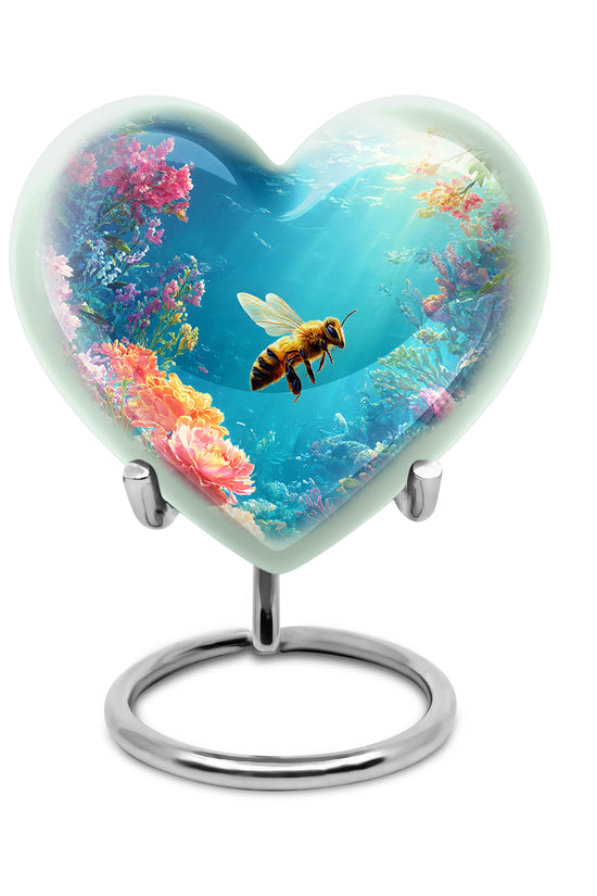 Blue Treasured Bee Cremation Urns for Human Ashes - 10-inch, 200 cu in - Karyliz