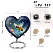 Royal Blue Bee Cremation Urn front view showing detailed design - compassionate heart-bee combination with gentle curves - mini keepsake memorial for portion of cremation ashes