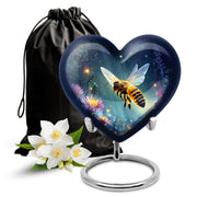 Pastel Blue Bee Cremation Urn detail view - heart-shaped bee design symbolizing eternal love - full-size 10 inch 200 cubic inch adult cremation urn