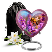 Navy Blue Bee Cremation Urn detail view - loving heart memorial featuring bee pattern - full-size 10 inch 200 cubic inch adult cremation urn