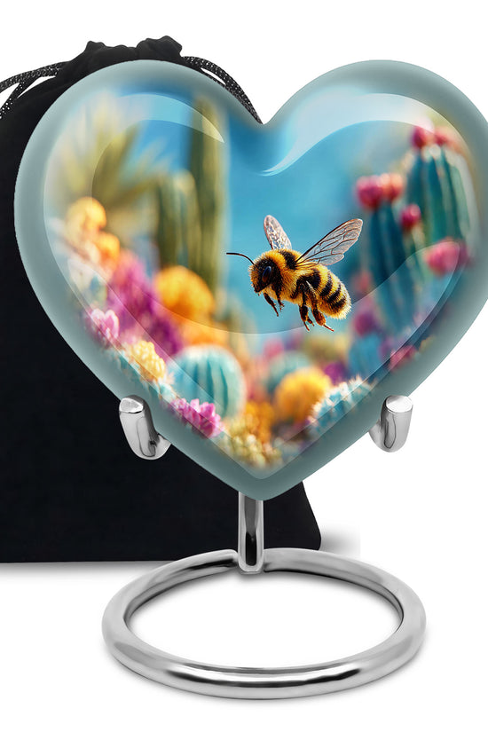 Twilight Blue Bee Cremation Urn detail view - compassionate heart-bee combination with gentle curves - full-size 10 inch 200 cubic inch adult cremation urn