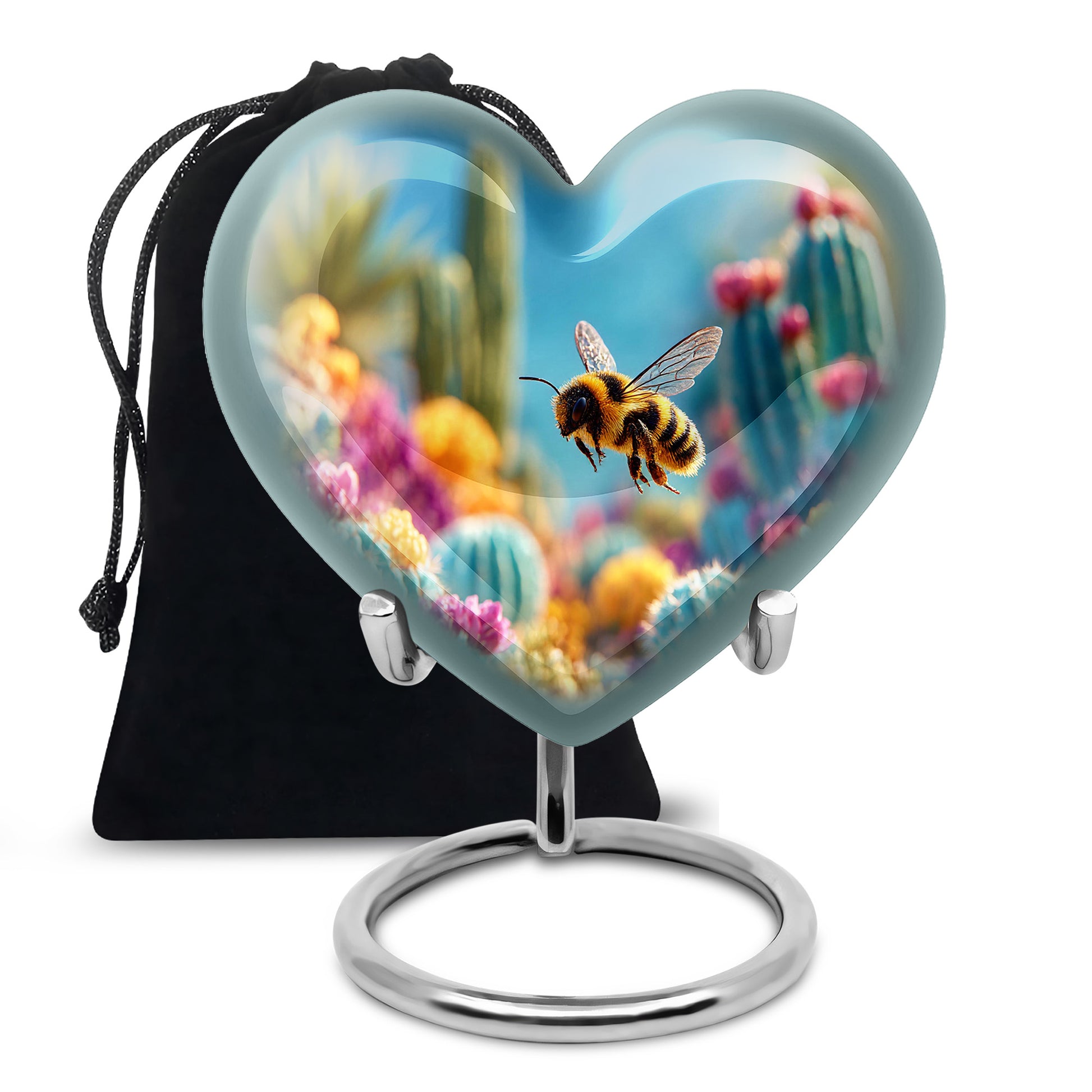 Twilight Blue Bee Cremation Urn detail view - compassionate heart-bee combination with gentle curves - full-size 10 inch 200 cubic inch adult cremation urn
